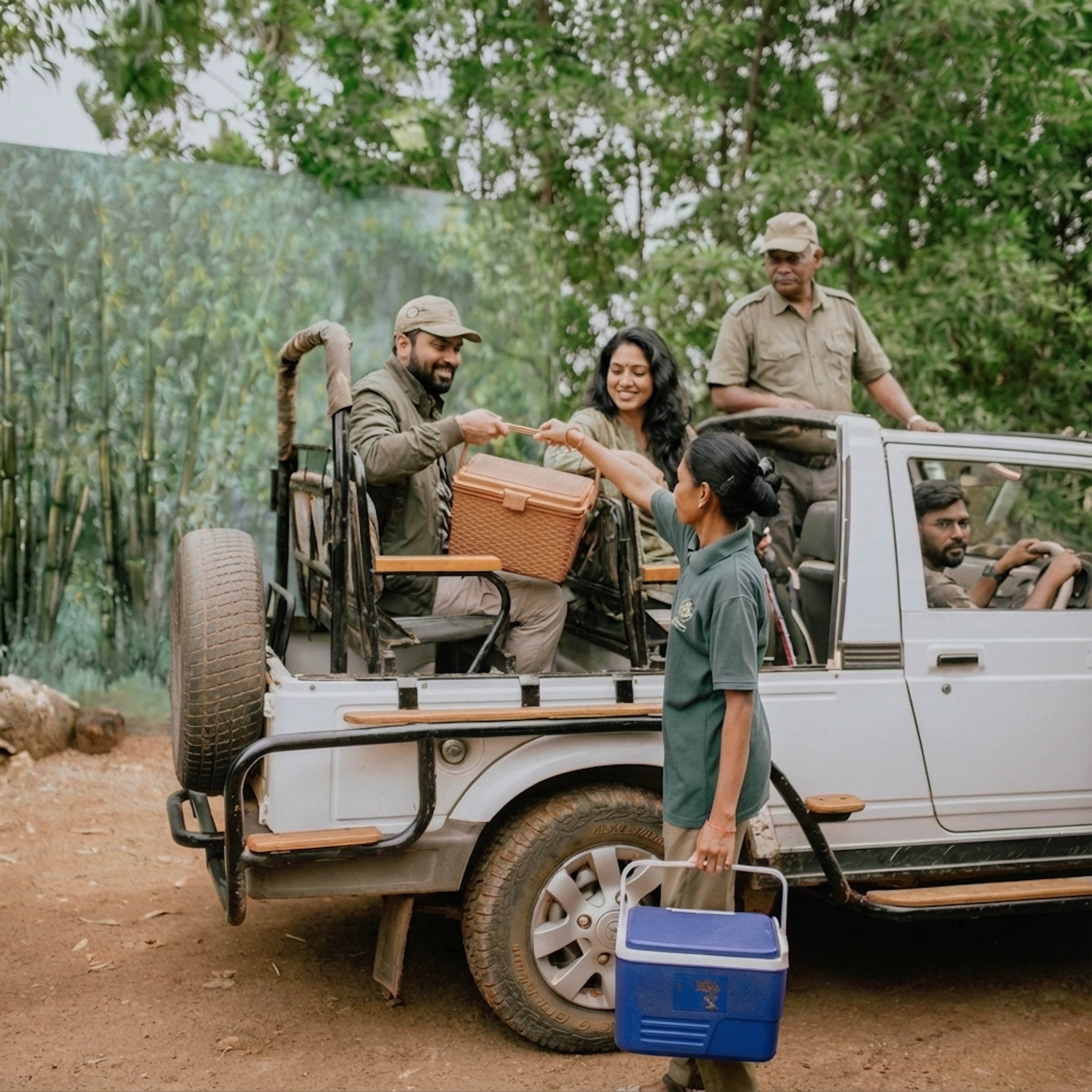 A safari jeep on a forest road in the buffer zone of Tadoba Andhari Tiger Reserve
